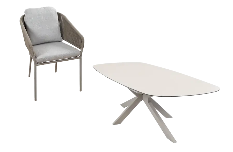 9-delige tuinset | 8 Brindsi tuinstoelen (Latte & Camel) | Tuintafel Malaga 280x115cm (Camel)