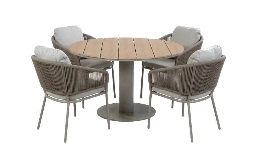 5-delige ronde tuinset | 4 Brindsi tuinstoelen (Latte & Camel) | Tuintafel Tower ø120cm (Camel)