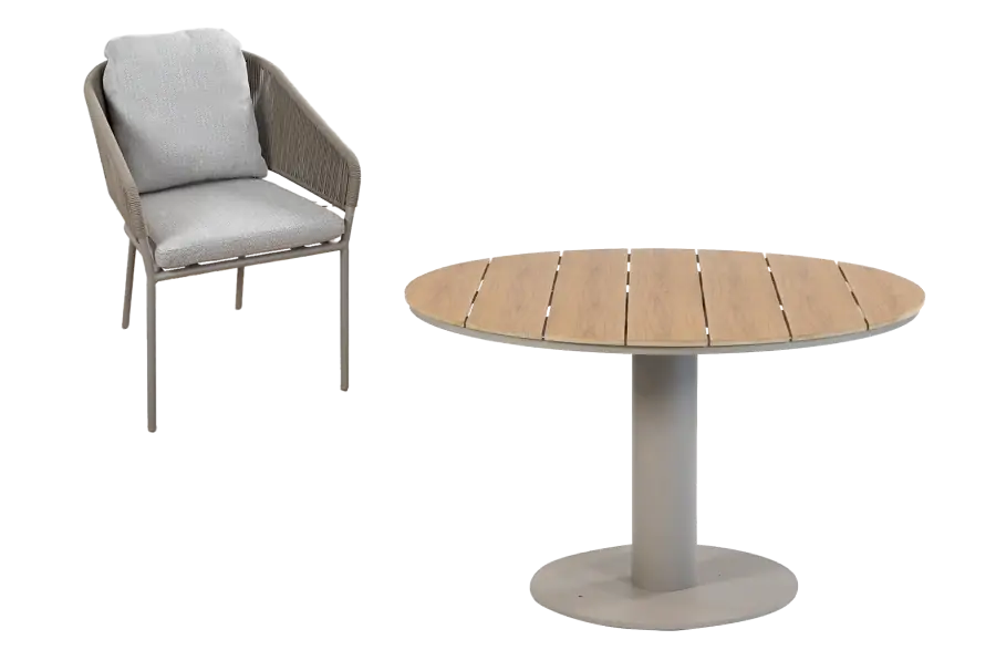 5-delige ronde tuinset | 4 Brindsi tuinstoelen (Latte & Camel) | Tuintafel Tower ø120cm (Camel)