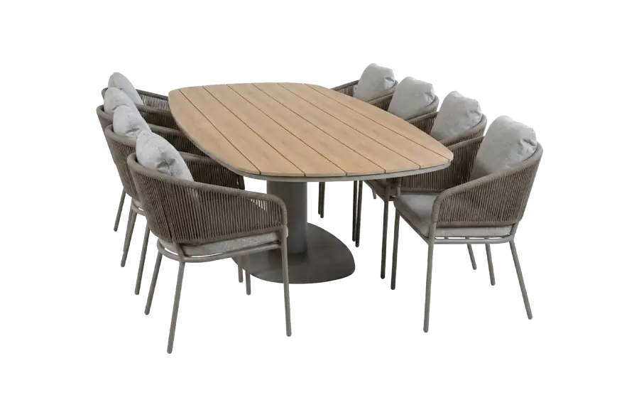 9-delige tuinset | 8 Brindsi tuinstoelen (Latte & Camel) | Tuintafel Tower 260cm (Camel) 