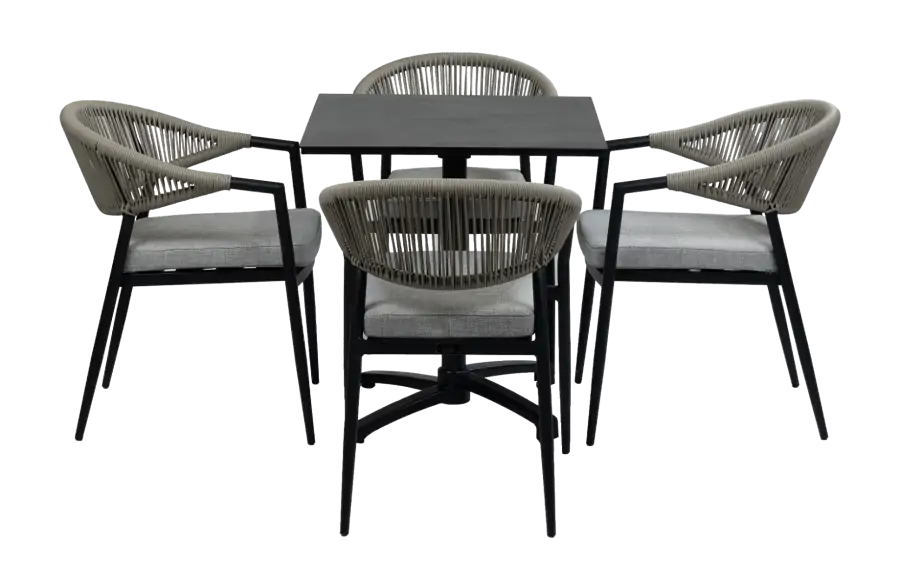 5-Delige tuinset | 4 Tuinstoelen Brugge (Black) | Inklapbare tuintafel Gent 70x70cm (Black)