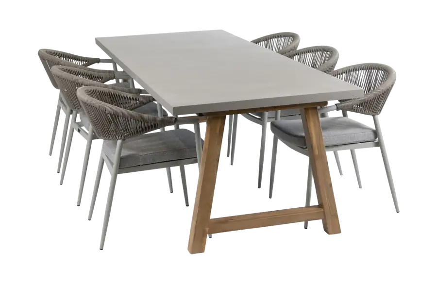 7-delige tuinset | 6 Brugge tuinstoelen (Sand) | Tuintafel Rock 235x95 cm (Beton)