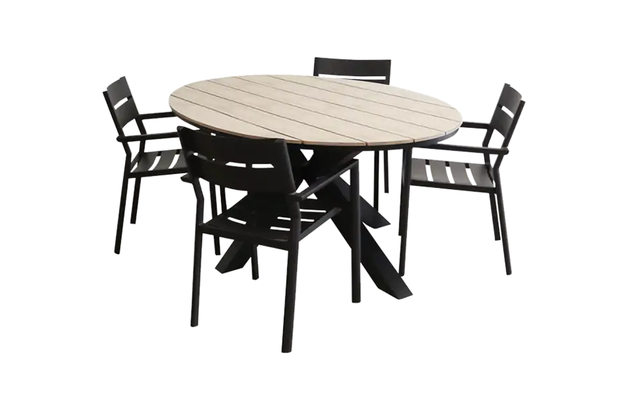 Delia ovale tuinset-5 delige tuinset-Cyprus tuintafel-polywood tuintafel-Delia stapelbare tuinstoel-black-aluminium frame