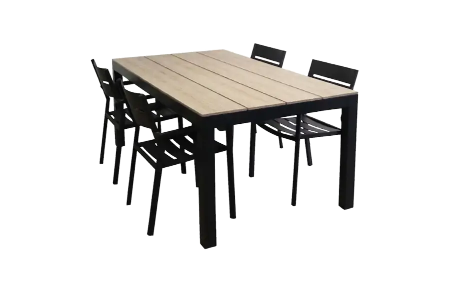 Delia tuinset-5 delige tuinset-Delia stapelbare tuinstoel black-polywood tuintafel-aluminium frame
