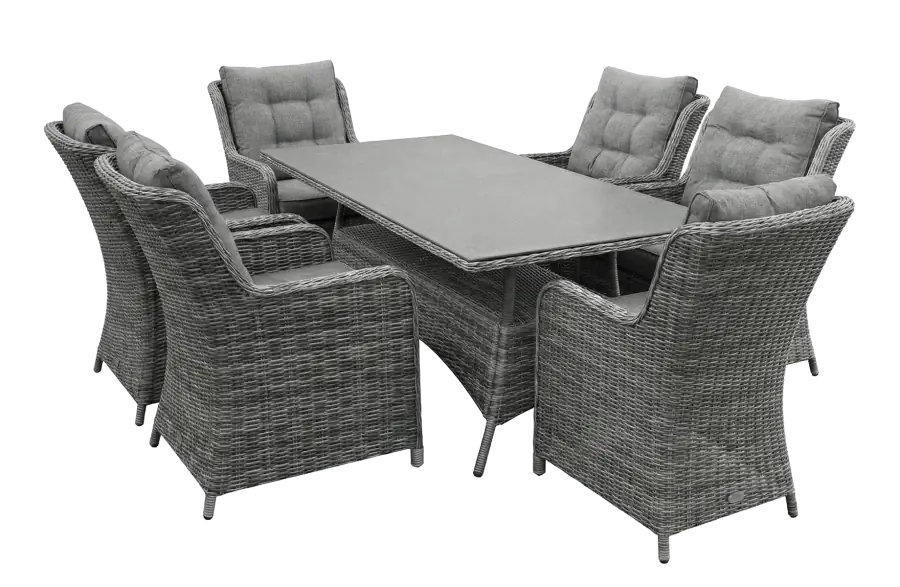 7 delige tuinset-6 Dublin tuinstoelen-Ash Grey-wicker-keramiek-aluminium frame