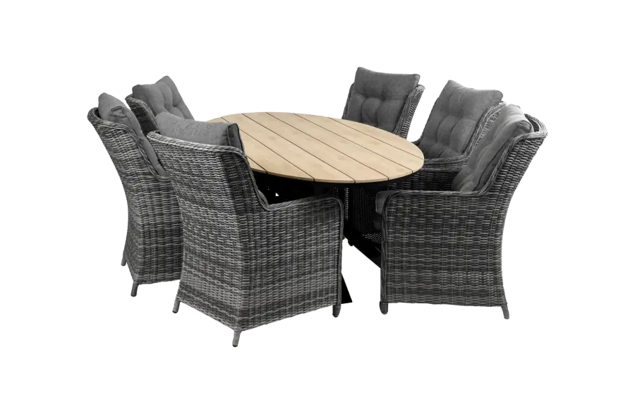 7-delige tuinset | 6 Dublin tuinstoelen (AG) | 220cm ovale Cyprus tuintafel (Wood)
