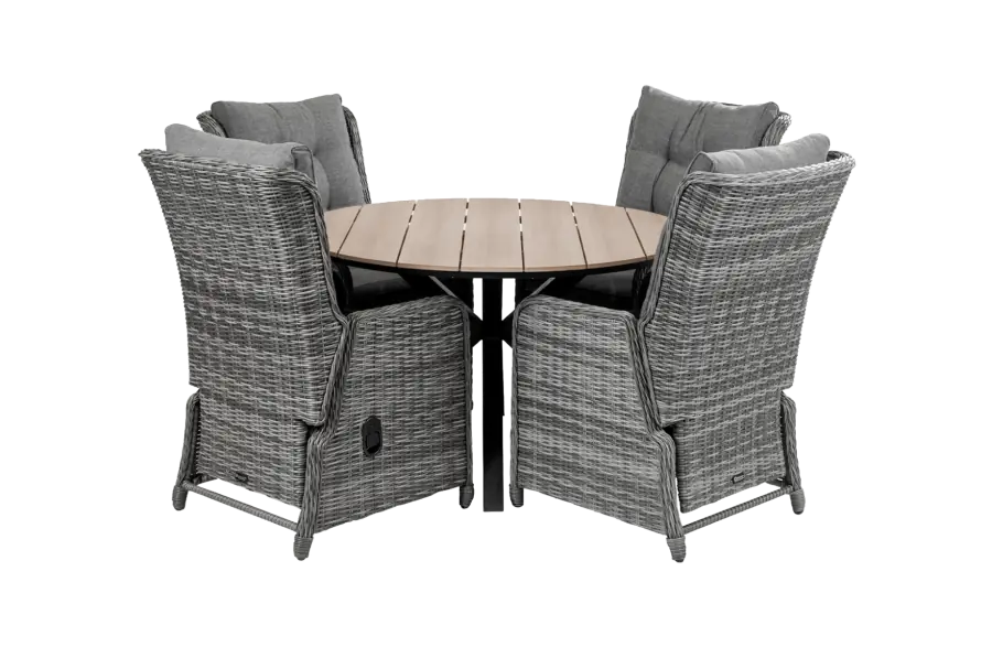 5 delige tuinset-Dublin verstelbare tuinstoel-Ash Grey-polywood tuintafel-wicker-aluminium frame