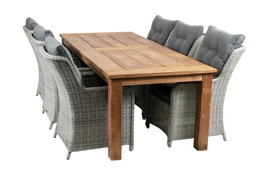 7-delige tuinset | 6 Dublin tuinstoelen (MG) | 240cm Ayra tuintafel (Teak)