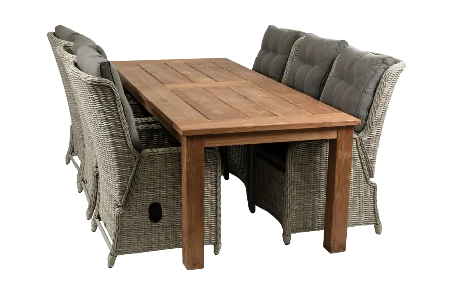 7-delige tuinset | 6 Dublin verstelbare stoelen (MG) | 240cm Ayra tuintafel (Teak)