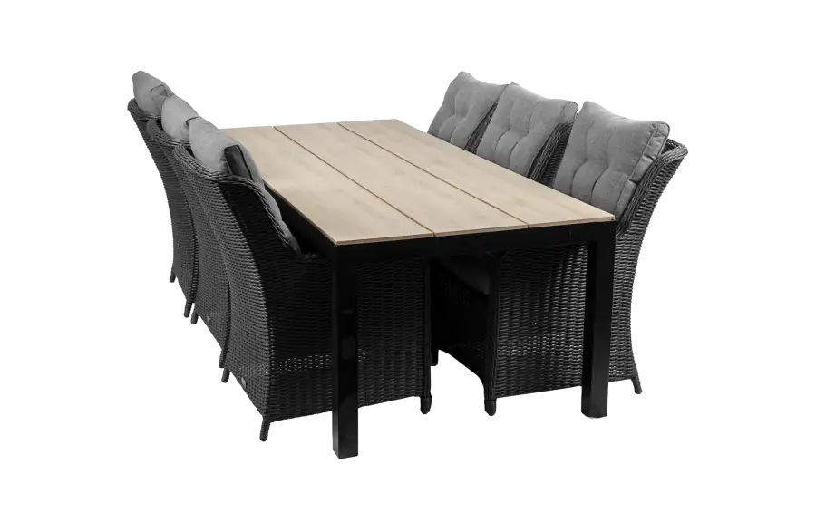Dublin tuinset-7 delige tuinset-Dublin verstelbare tuinstoel Black-polywood tuintafel-wicker vlechtwerk-aluminium frame