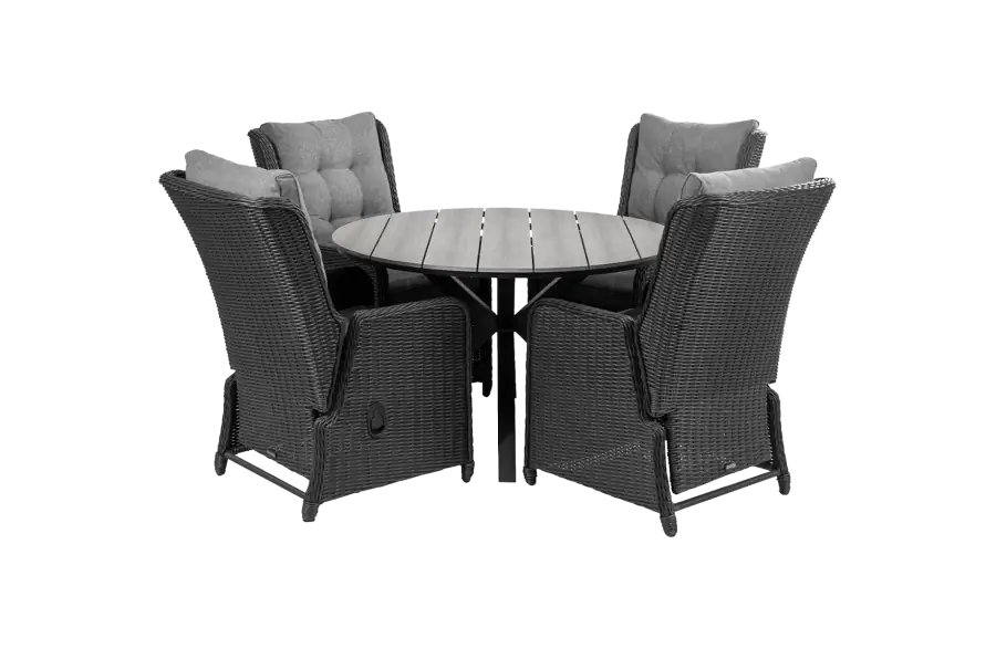 5-delige ronde tuinset | 4 Dublin verstelbare stoelen (BL) | ⌀120cm Cyprus tuintafel (Grey)