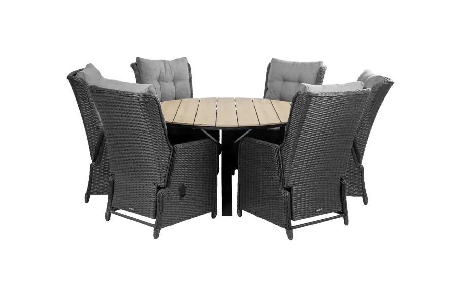 Dublin ronde tuinset-7 delige tuinset-polywood tuintafel-wicker vlechtwerk-aluminium frame