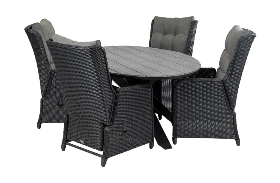 Dublin tuinset-5 delige tuinset-Dublin verstelbare tuinstoel-Black-Cyprus tuintafel-wicker vlechtwerk-aluminium frame