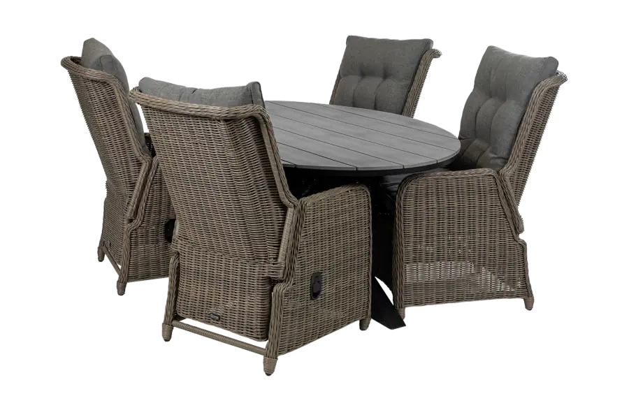 5-delige tuinset | 4 Dublin verstelbare stoelen (SW) | 180cm ovale Cyprus tuintafel (Grey)