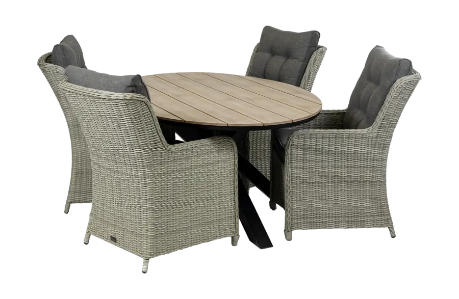 Dublin ovale tuinset-5 delige tuinset-Dublin tuinstoel-Mystic Grey-wicker vlechtwerk-cyprus ovale tuintafel-aluminium frame