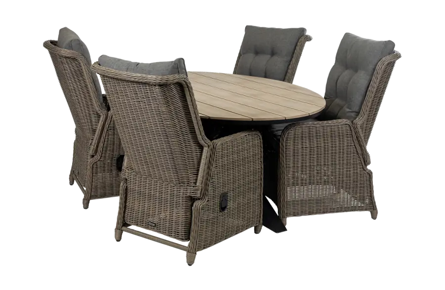 Dublin tuinset-verstelbare tuinstoel-Sweet Brown-wicker-aluminium frame-grey rug en zitkussen