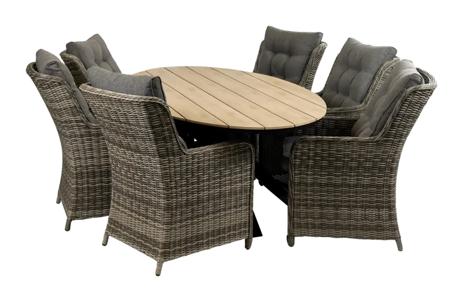 7-delige tuinset | 6 Dublin tuinstoelen (AG) | 220cm ovale Cyprus tuintafel (Wood)