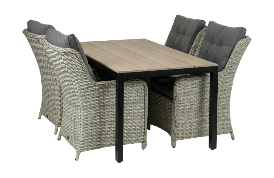 5 delige tuinset Dublin-Mystic grey Dublin tuinstoel-cyprus tuintafel-polywood tafelblad-aluminium frame-wicker