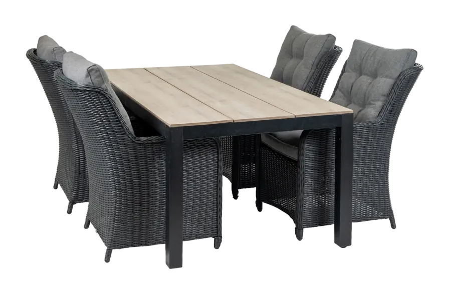 5-delige-tuinset-cyprus-tuintafel-wood-rechthoekig-dublin-zwarte-wicker vlechtwerk-tuinstoel