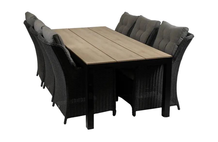 Dublin tuinset-7 delige tuinset-Dublin verstelbare tuinstoel Black-polywood tuintafel-wicker vlechtwerk-aluminium frame