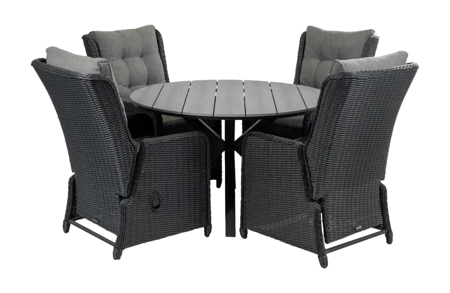 Dublin ronde tuinset-5 delige tuinset-Dublin verstelbare tuinstoel-Black-polywood tuintafel-wicker