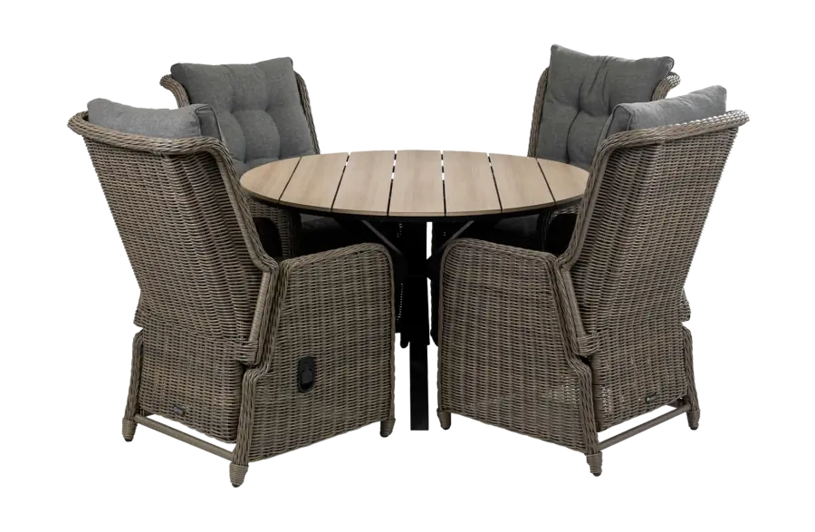 Dublin tuinset-5 delige tuinset-Dublin verstelbare tuinstoel-Sweet Brown-polywood tuintafel-wicker-aluminium frame