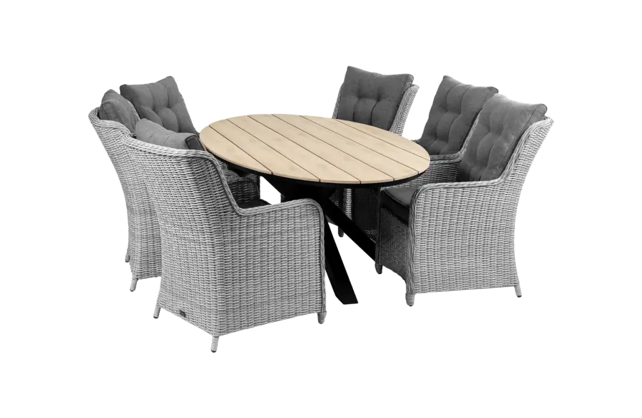 7-delige tuinset | 6 Dublin tuinstoelen (MG) | 220cm ovale Cyprus tuintafel (Wood)