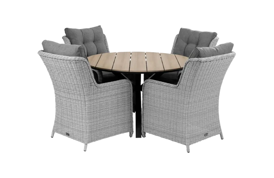 cyprus-tuintafel-wood-vaste-dublin-tuinstoelen-mystic grey-wicker vlechtwerk-aluminium frame-polywood tafelblad