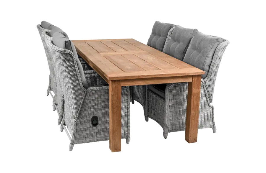 7-delige tuinset | 6 Dublin verstelbare stoelen (MG) | 240cm Ayra tuintafel (Teak)