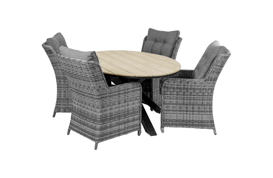5-delige tuinset | 4 Dublin tuinstoelen (AG) | 180cm ovale Cyprus tuintafel (Wood)