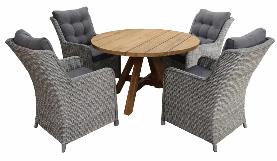 Dublin ronde tuinset-5 delige tuinset-Dublin tuinstoel-Mystic Grey-Ayra ronde tuintafel-wicker-aluminium frame