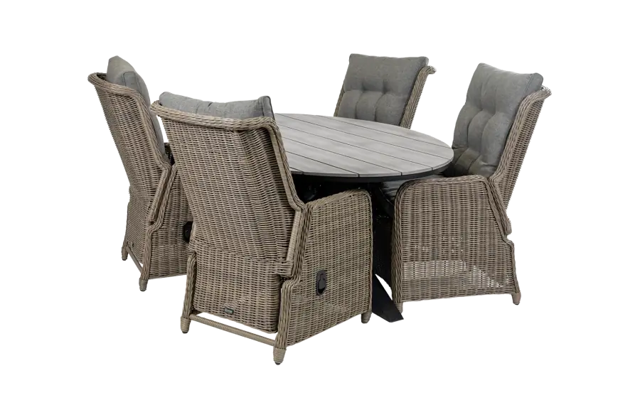 5-delige tuinset | 4 Dublin verstelbare stoelen (SW) | 180cm ovale Cyprus tuintafel (Grey)