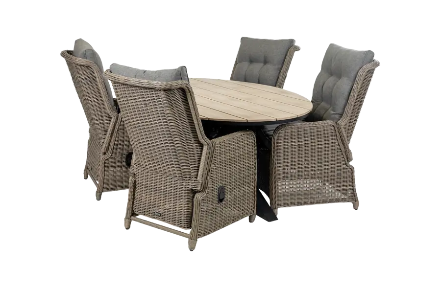 Dublin tuinset-verstelbare tuinstoel-Sweet Brown-wicker-aluminium frame-grey rug en zitkussen