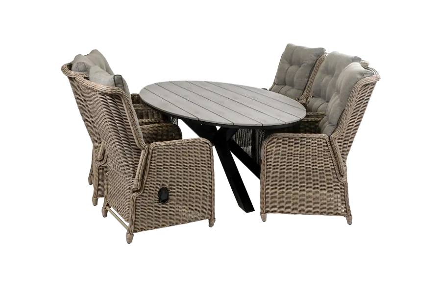 Dublin tuinset-7 delige tuinset-Sweet Brown-cyprus tuintafel-polywood tuintafel-wicker-aluminium frame
