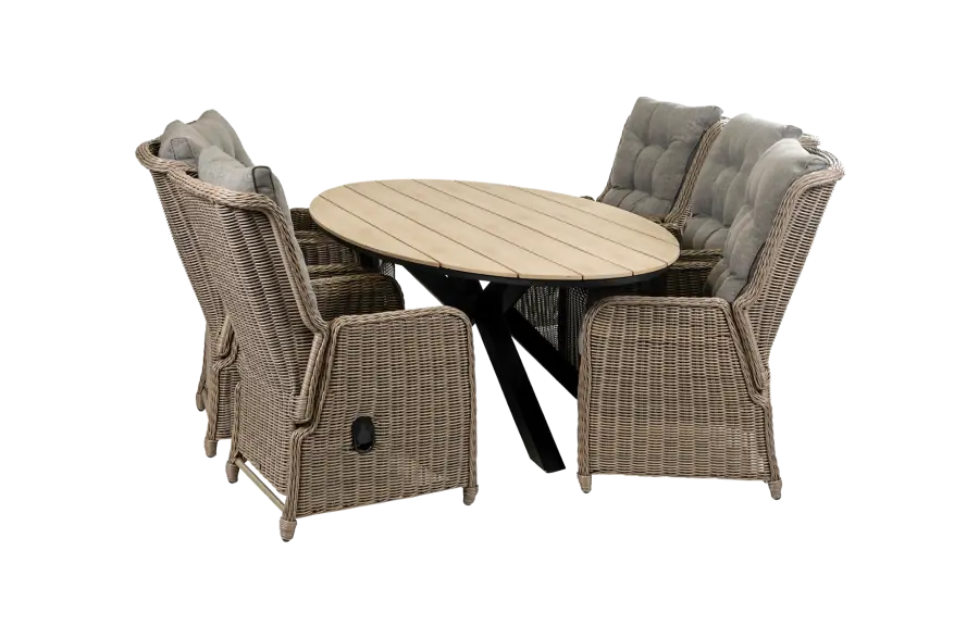 7-delige tuinset | 6 Dublin verstelbare stoelen (SW) | 220cm ovale Cyprus tuintafel (Wood)