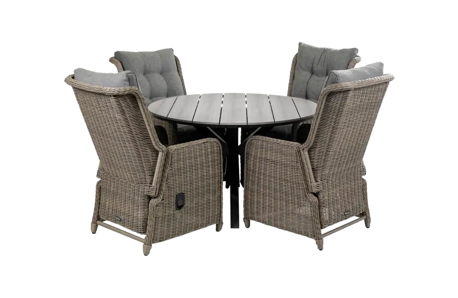5-delige ronde tuinset | 4 Dublin verstelbare stoelen (SW) | ø120cm Cyprus tuintafel (Grey)