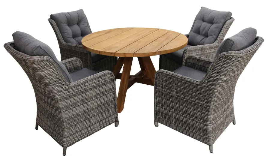 Dublin tuinset-5 delige tuinset-Dublin tuinstoel-Ash grey-Teakhouten tuintafel-wicker-aluminium frame