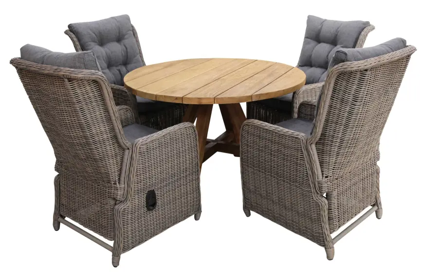 Dublin tuinset-5 delige tuinset-Dublin verstelbare tuinstoel-Sweet Brown-Teakhouten tuintafel-wicker-aluminium frame