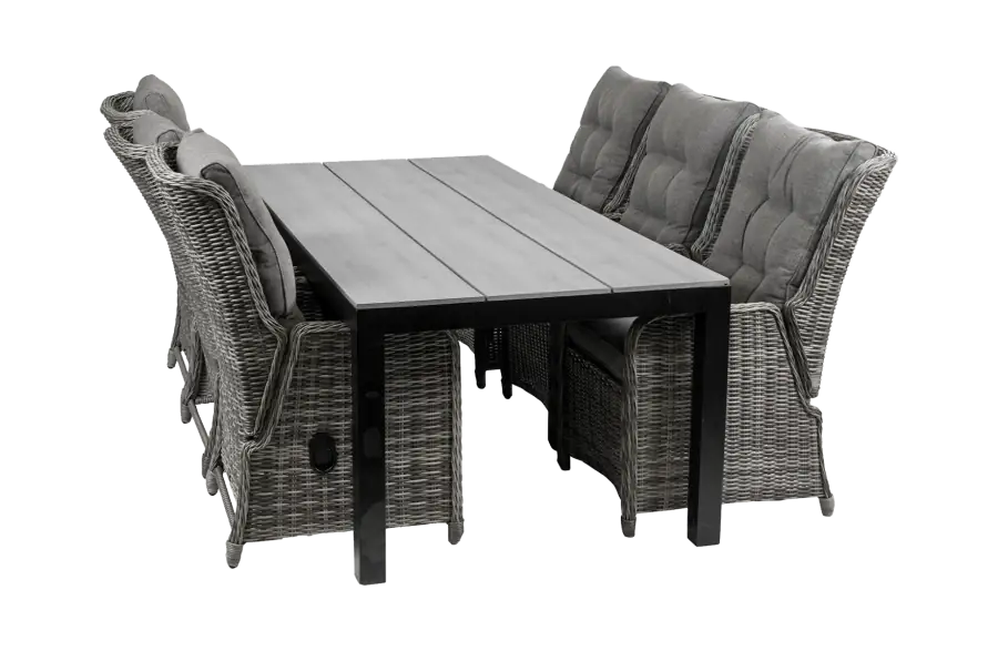 7-delige tuinset | 6 Dublin verstelbare stoelen (AG) | 225cm Cyprus tuintafel (Grey)