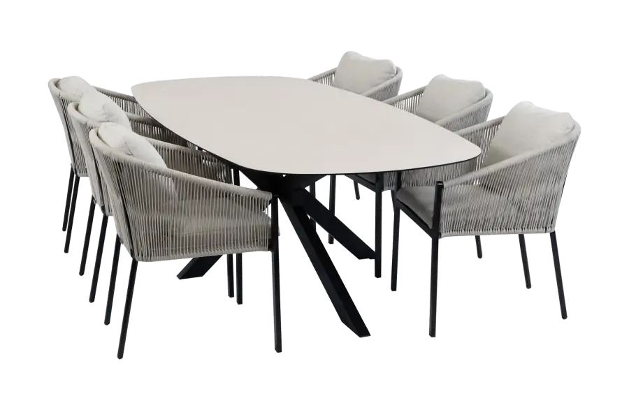 7-delige tuinset | 6 Elvira tuinstoelen | Tuintafel Barletta 240x115cm | Black Sandstone 