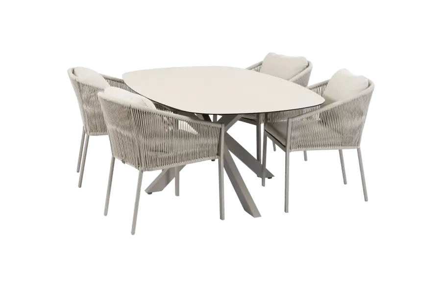 5-delige tuinset | 4 Elvira tuinstoelen | Tuintafel Barletta 180x115cm | Camel & Sandstone