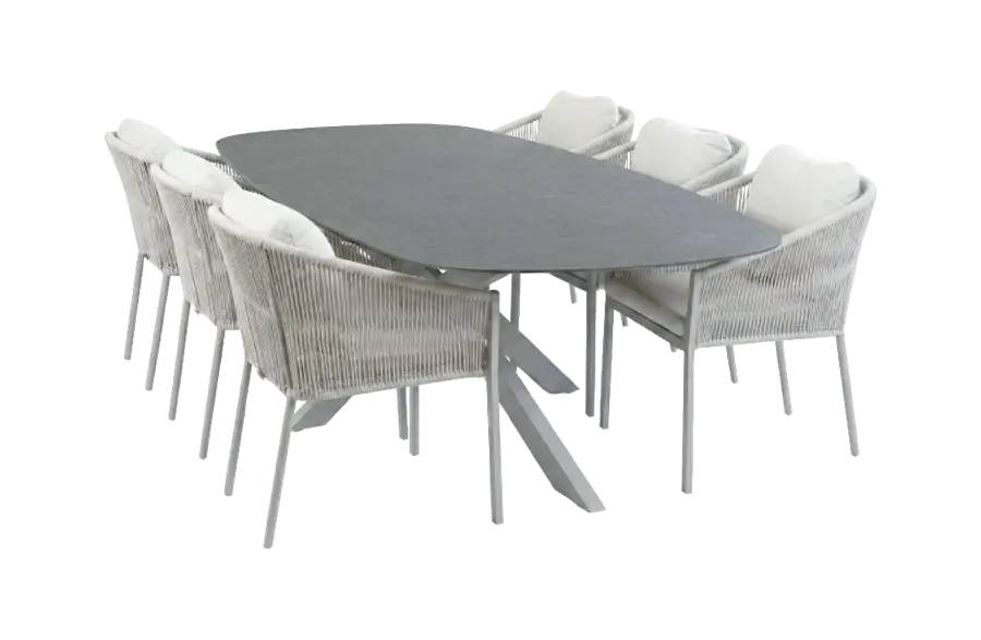 7-delige tuinset | 6 Elvira tuinstoelen (Camel) | Tuintafel Barletta 240x115cm (Desert Pearl/Camel)