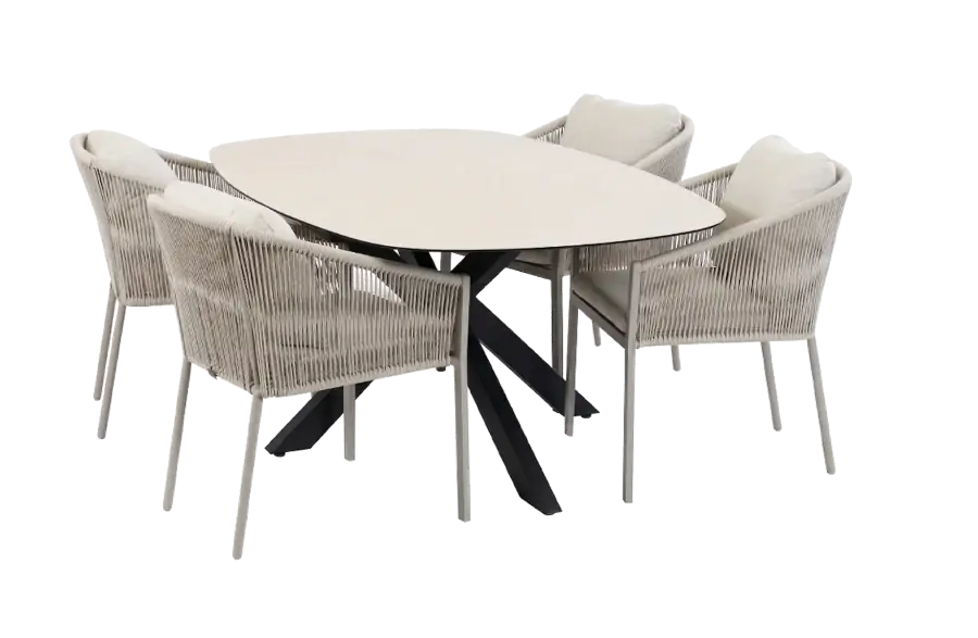 5-delige tuinset | 4 Elvira tuinstoelen | Tuintafel Barletta 180x115cm  | Camel & Black Sandstone 