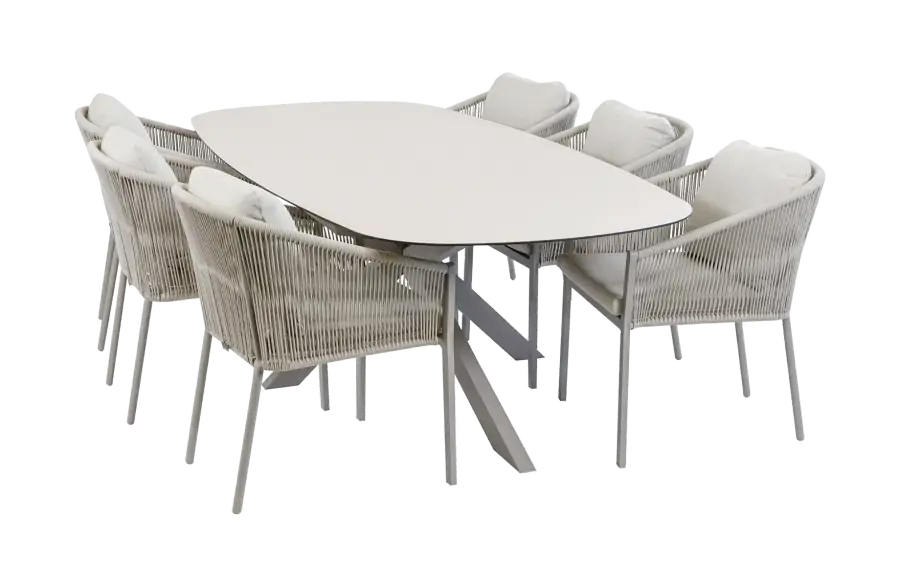  7-delige tuinset | 6 Elvira tuinstoelen | Tuintafel Barletta 240x115cm | Camel & Camel Sandstone