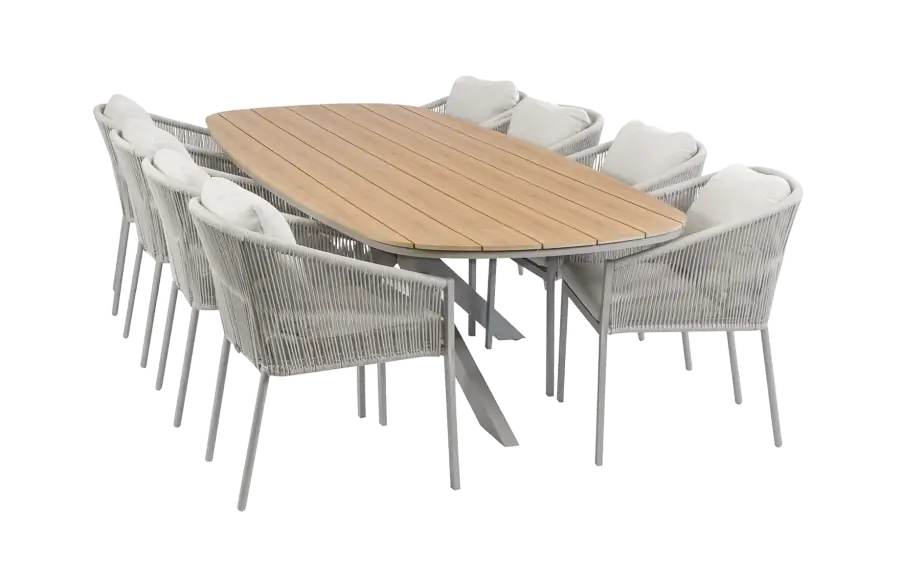 9-delige tuinset | 8 Elvira tuinstoelen (Camel) | Tuintafel Cadiz 280x115cm (Camel)