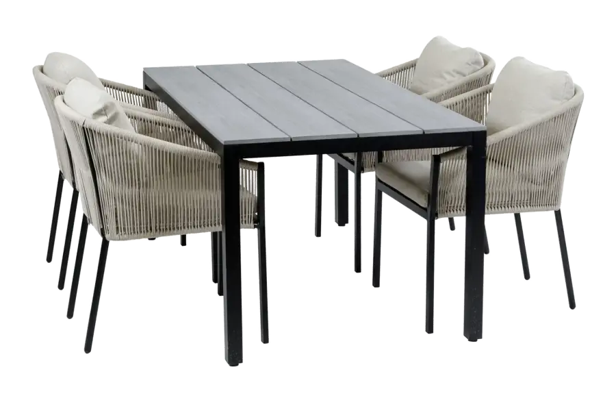 5-Delige tuinset | 4 Elvira tuinstoelen (Black) | Tuintafel Cyprus 160x90cm (Grey)