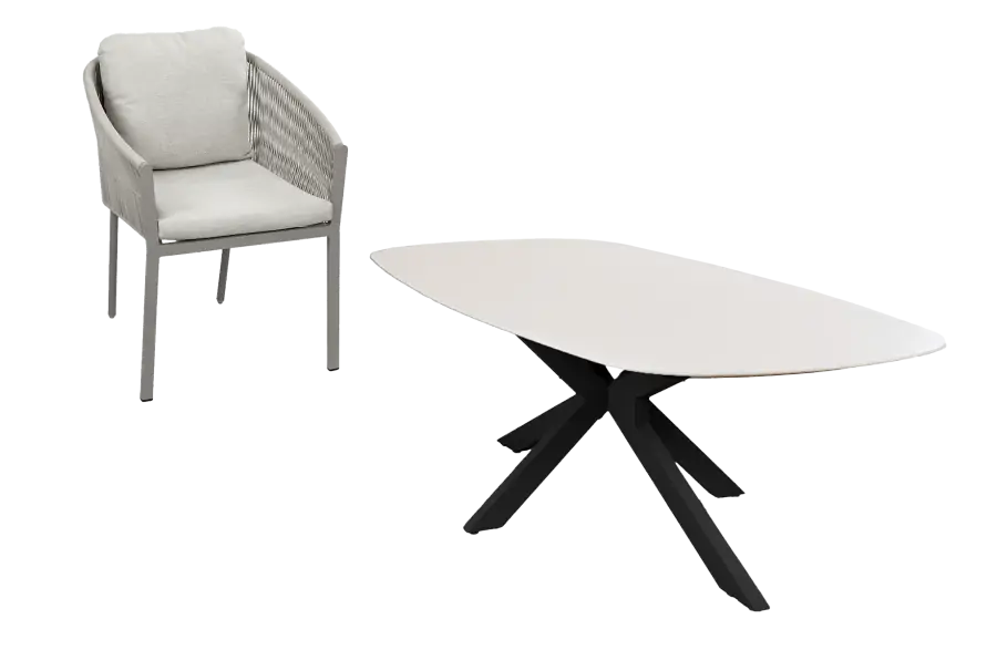 7-delige tuinset | 6 Elvira tuinstoelen | Tuintafel Barletta 240x115cm | Camel & Black Sandstone 