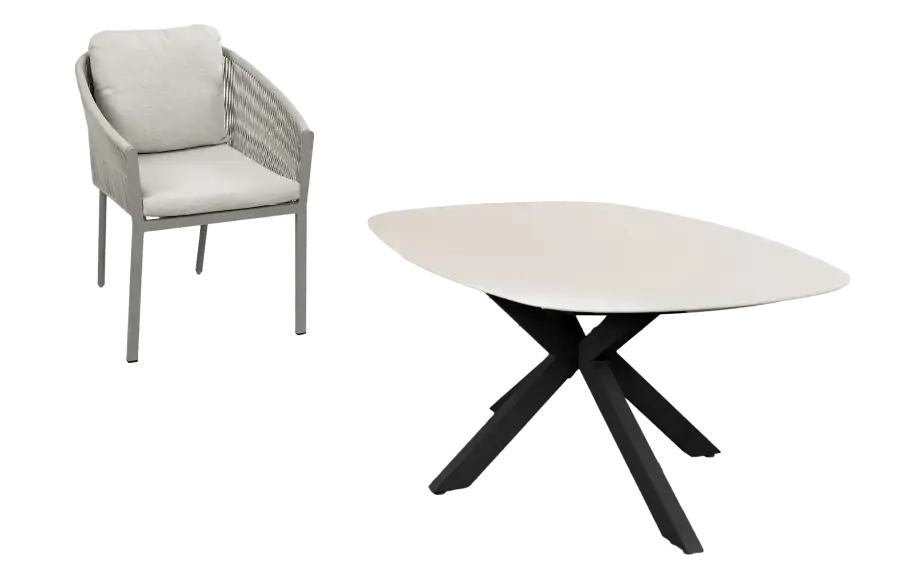 5-delige tuinset | 4 Elvira tuinstoelen | Tuintafel Barletta 180x115cm  | Camel & Black Sandstone 