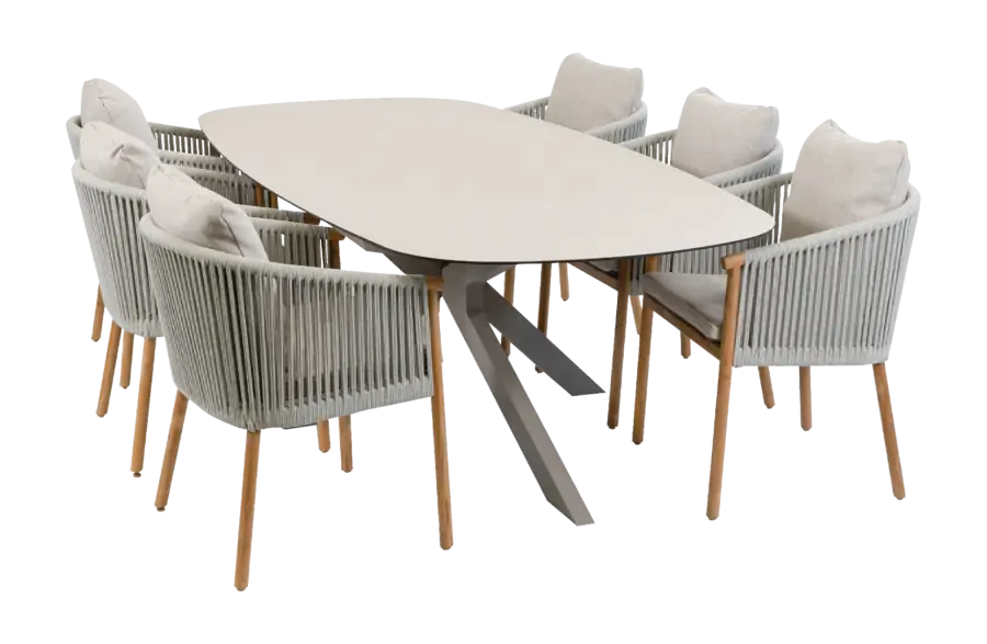 7-delige tuinset | 6 Es Vedra tuinstoelen (Teakhout) | Tuintafel Malaga 240x115cm (Camel)