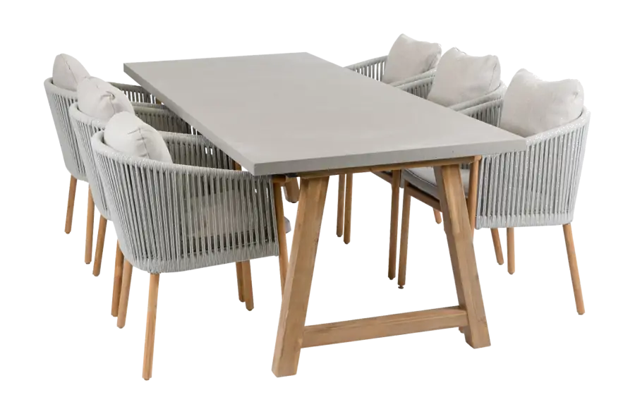 7-delige tuinset | 6 Es Vedra tuinstoelen (Teakhout) | Tuintafel Rock 235x95cm (Beton)